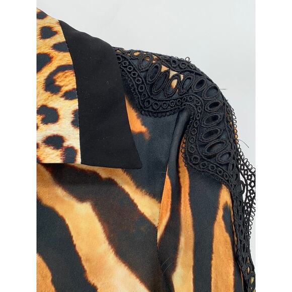 GENESE Women's Black-Brown Animal Print Long Sleeve Button-Up Top SZ 2 - Picture 4 of 13